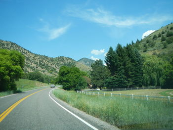 Road by trees against sky