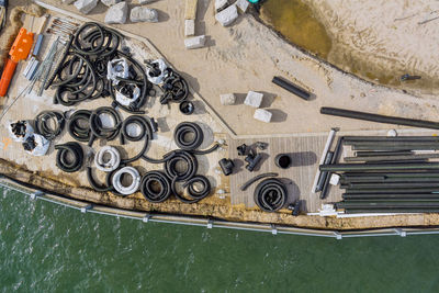 High angle view of old metal wall