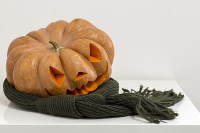 Close-up of pumpkin against white background