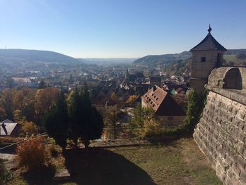 High angle view of townscape against sky