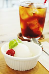 Close-up of drink in bowl on table