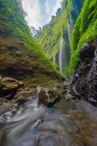 Low angle view of waterfall