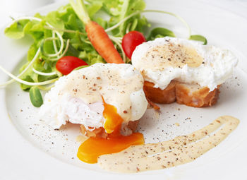 High angle view of breakfast served in plate