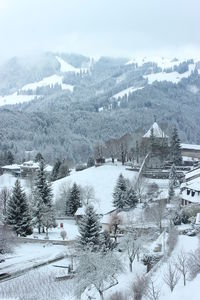 Aerial view of snow covered landscape