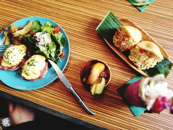 High angle view of food in plate on table