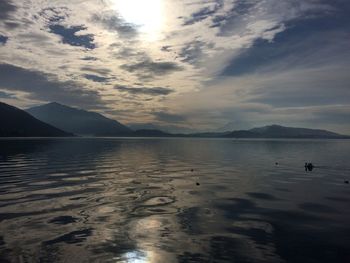 Scenic view of lake at sunset