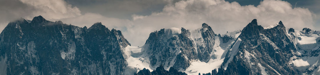 Panoramic view of snowcapped mountains against sky