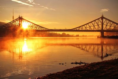 Bridge over river at sunset