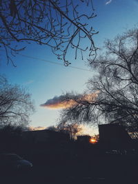 Low angle view of silhouette trees against sky at sunset