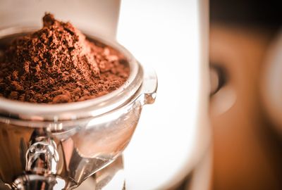 Close-up of ground coffee in filter