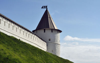 Low angle view of built structure against blue sky