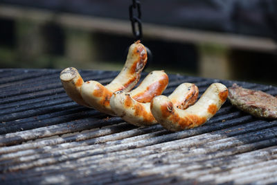 Close-up of meat on barbecue grill