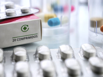 High angle view of text on table