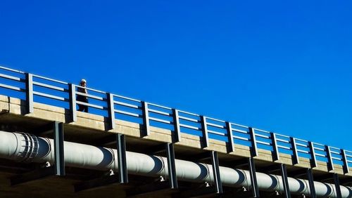 Low angle view of built structure against clear blue sky