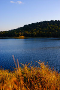 Scenic view of lake against clear sky