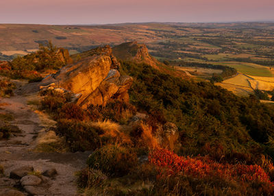 Aerial view of landscape against sky during autumn