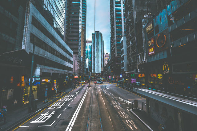 View of city street and modern buildings | ID: 134491140