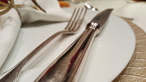 Fork and table knife in plate