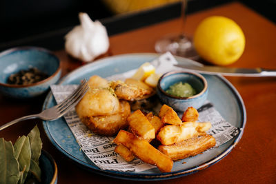 Close-up of food in plate on table