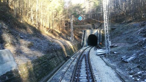 Rear view of man on railroad track