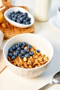 Homemade granola with nuts and fresh berries for breakfast. proper balanced nutrition. food 