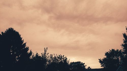 Low angle view of silhouette trees against cloudy sky