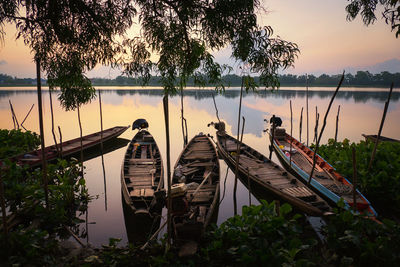 Panoramic view of lake against sky during sunset