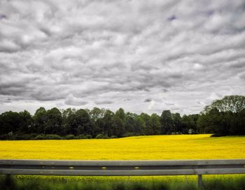 Scenic view of field against cloudy sky