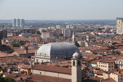 High angle view of townscape against clear sky