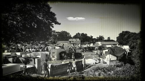 Panoramic view of cemetery against sky