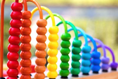 Close-up of multi colored pencils on table