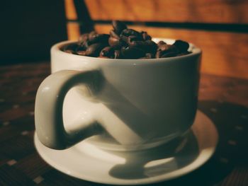 Close-up of coffee cup on table
