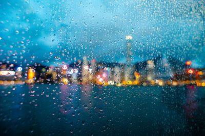 Wet glass window in rainy season