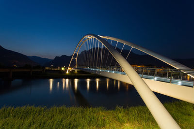 View of modern suspension bridge over river