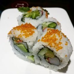 Close-up of sushi served in plate