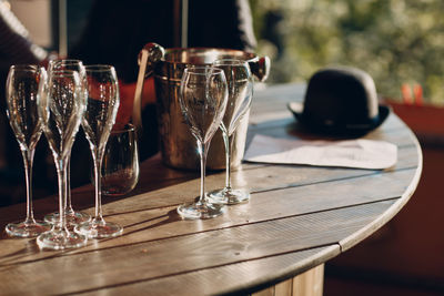 Glass of wine on table in restaurant