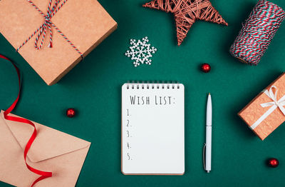 High angle view of christmas decoration on table