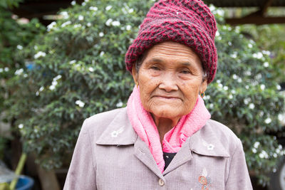 Portrait of senior woman wearing hat