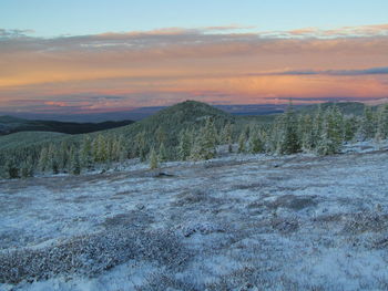 Scenic view of landscape against sky during sunset