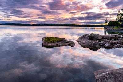 Scenic view of lake against sky during sunset