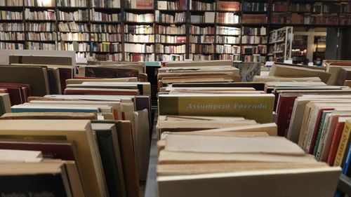 Stack of books on table