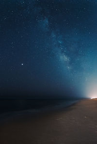 Scenic view of sea against sky at night