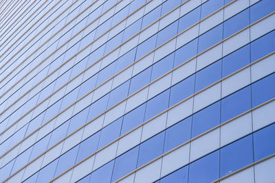 Low angle view of modern building against clear blue sky