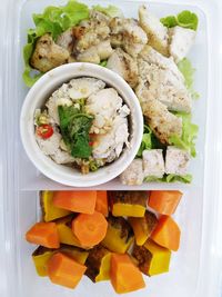 High angle view of meal served in bowl