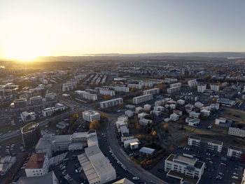 Modern northern city at sunrise