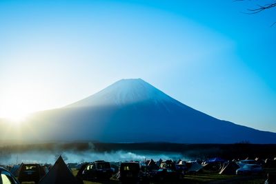 Scenic view of mountains against sky during sunset