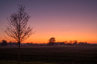 Scenic view of field against sky during sunset