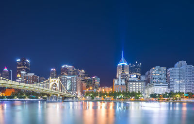 Illuminated buildings in city at night