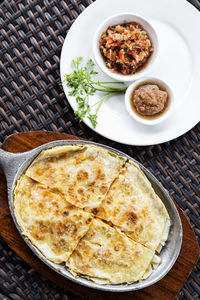 High angle view of food on table