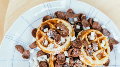 Close-up high angle view of waffles